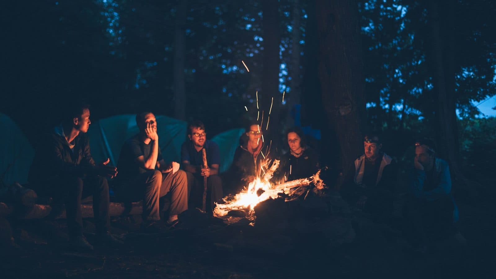 people having a bonfire