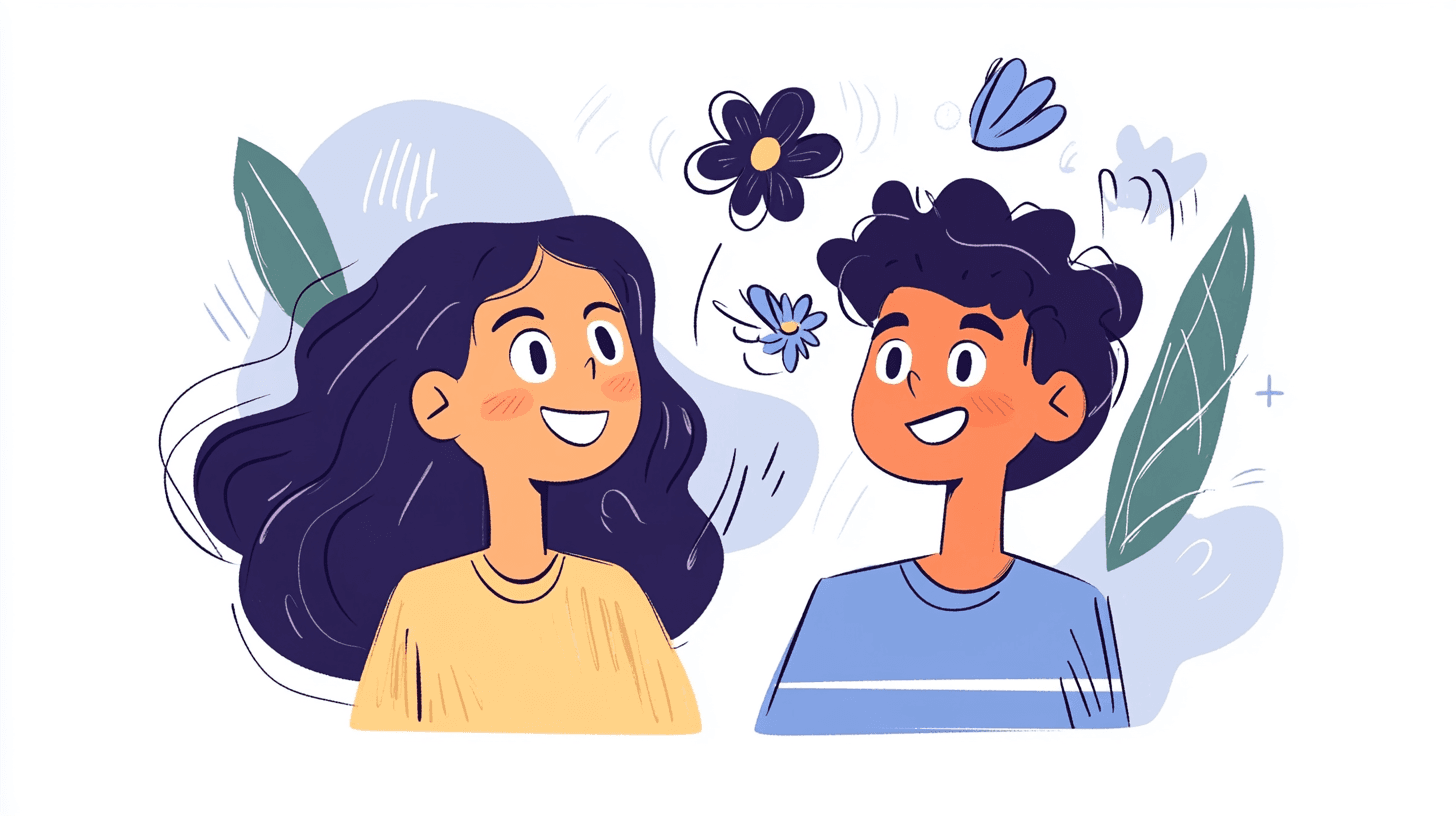 two adults with flowers