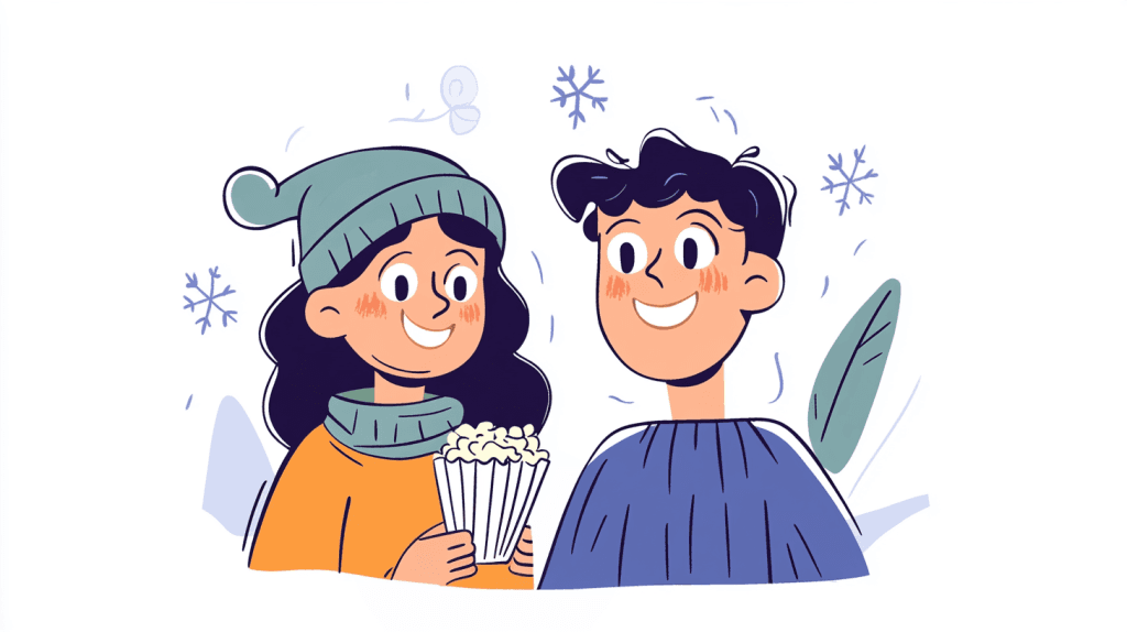 two characters eating popcorn